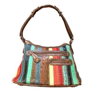 M.C. Marc Chantal Kirstin Multi Colored Croco Embossed Leather Hobo Bag Purse